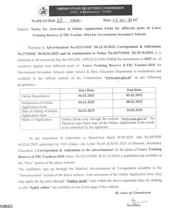 OSSC LTR Teacher Recruitment 2025