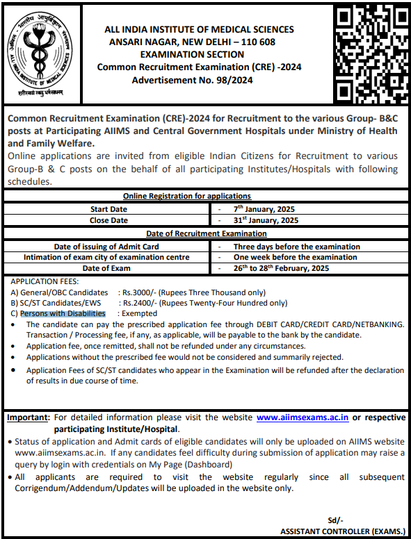 aiims cre 2025 notification