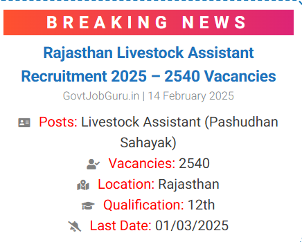 RSMSSB Livestock Assistant Recruitment 2025