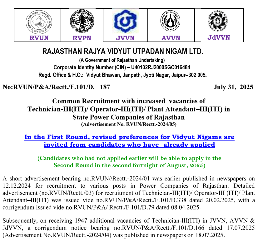 RVUNL Technician Recruitment 2025