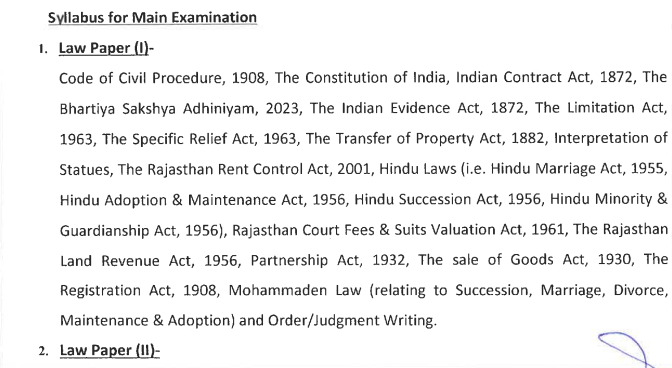 Rajasthan Civil Judge Exam 2025 Syllabus and Exam Pattern