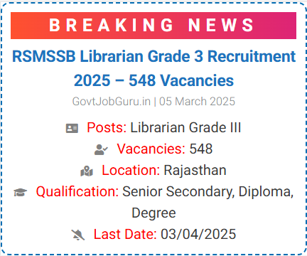 RSMSSB Librarian Grade 3 Recruitment 2025