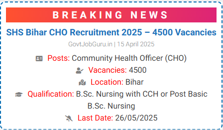 Bihar SHS CHO Recruitment 2025
