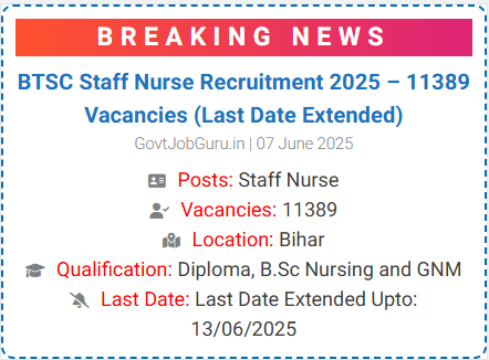 BTSC Staff Nurse Recruitment 2025