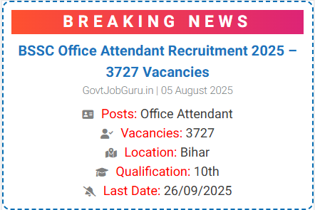 BSSC Office Attendant Recruitment 2025