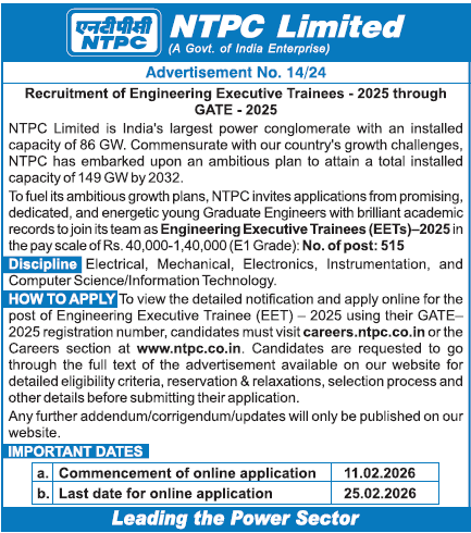 NTPC Recruitment 2026