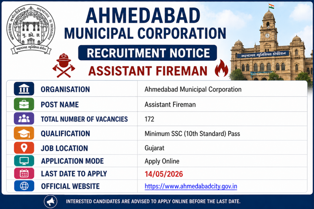 AMC Assistant Fireman Recruitment 2026