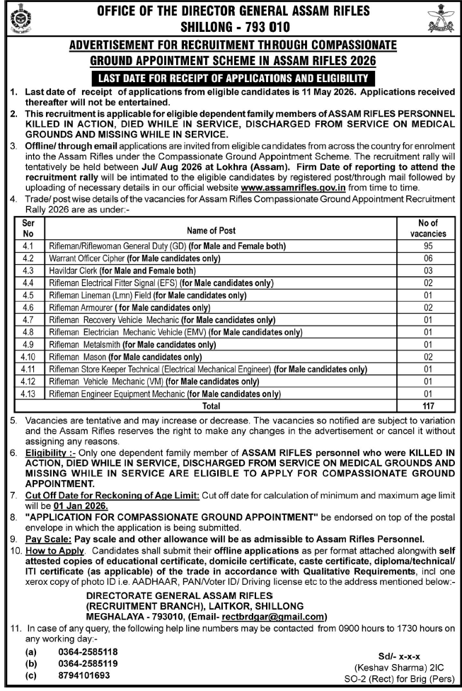 Assam rifes Recruitment 2026