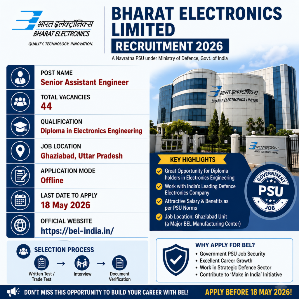 BEL Senior Assistant Engineer Recruitment 2026