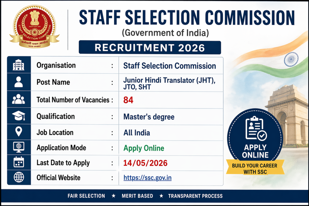 SSC JHT Recruitment 2026