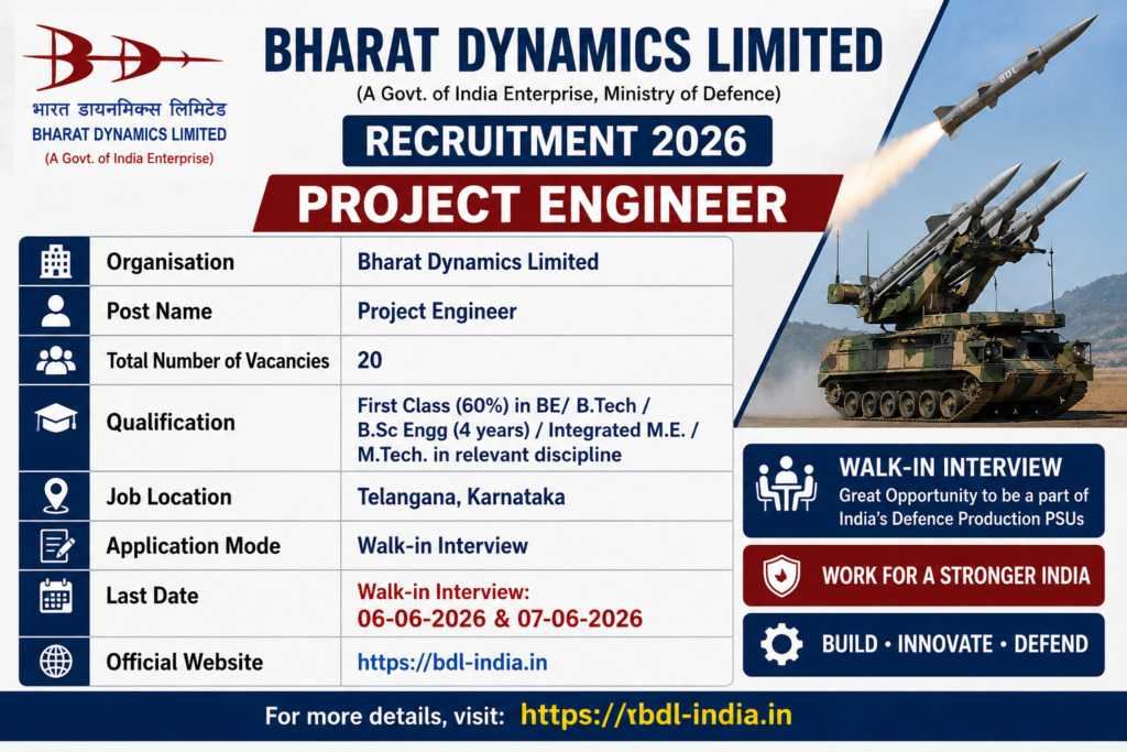 BDL Project Engineer Recruitment 2026
