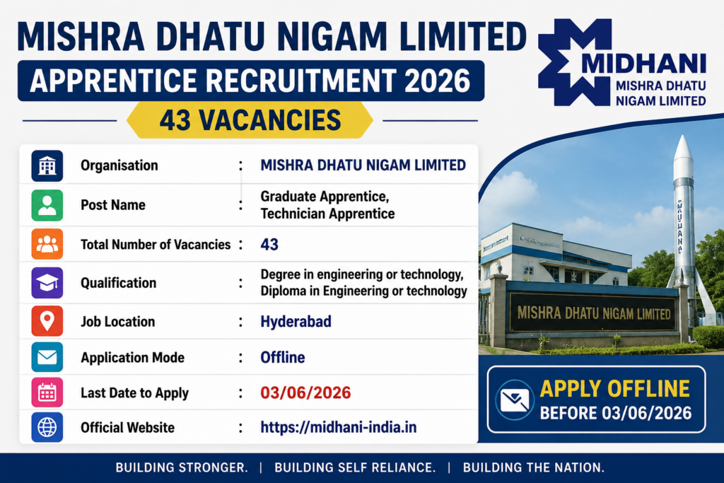 MIDHANI Apprentice Recruitment 2026