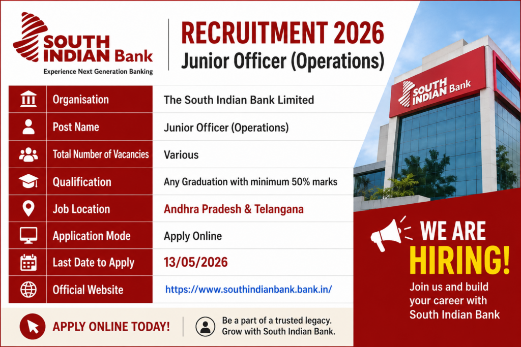 South Indian Bank Junior Officer Recruitment 2026