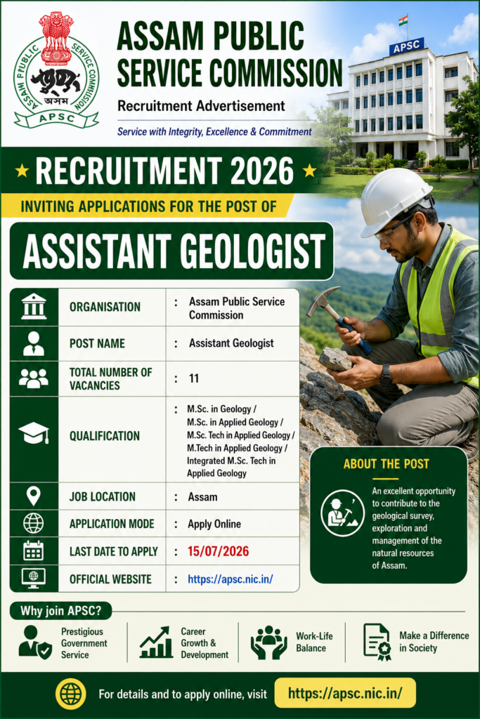 APSC Assistant Geologist Recruitment 2026