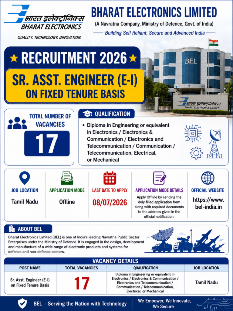 BEL Sr Assistant Engineer Recruitment 2026