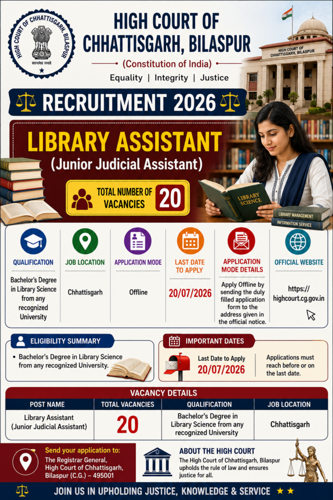CG High Court Library Assistant Recruitment 2026