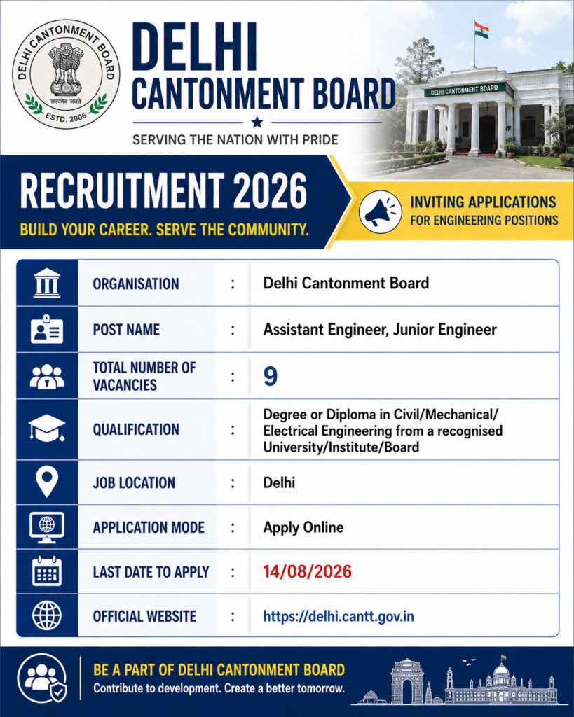 Delhi Cantonment Board AE JE Recruitment 2026