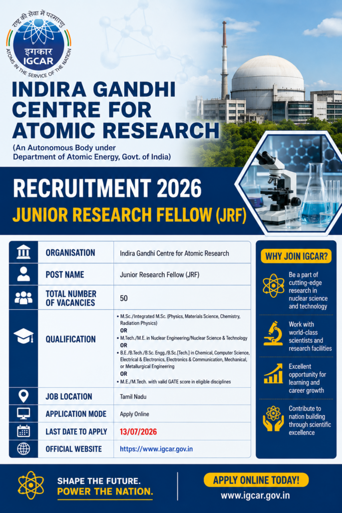 IGCAR JRF Recruitment 2026