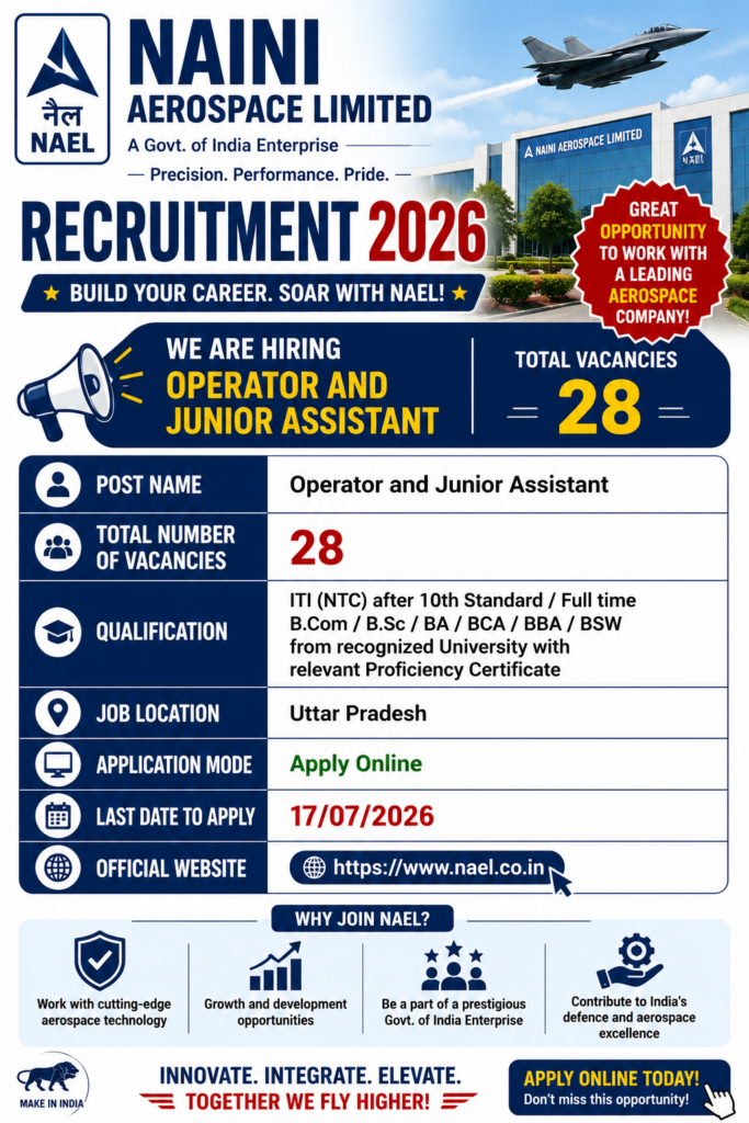 NAeL Operator & Junior Assistant Recruitment 2026