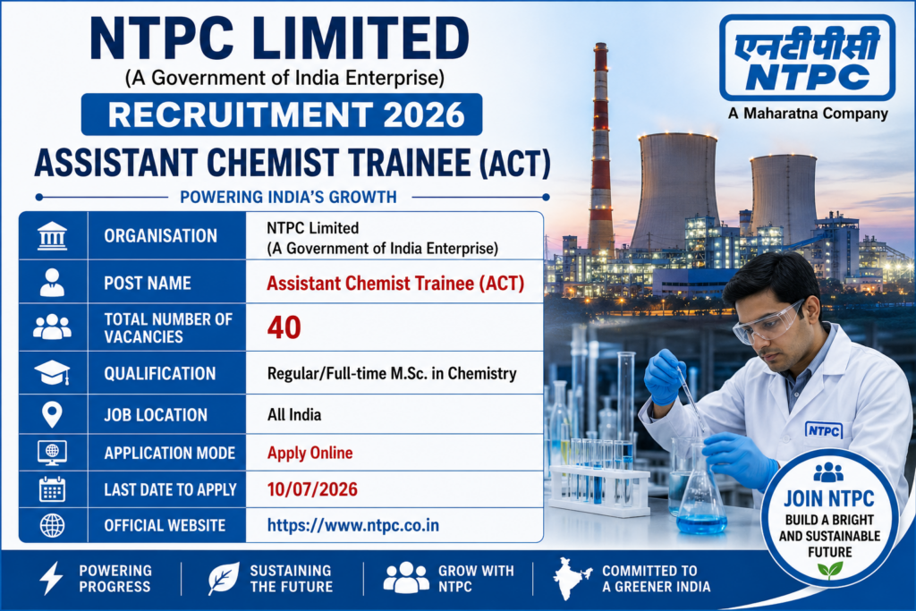 NTPC Assistant Chemist Trainee ACT Recruitment 2026