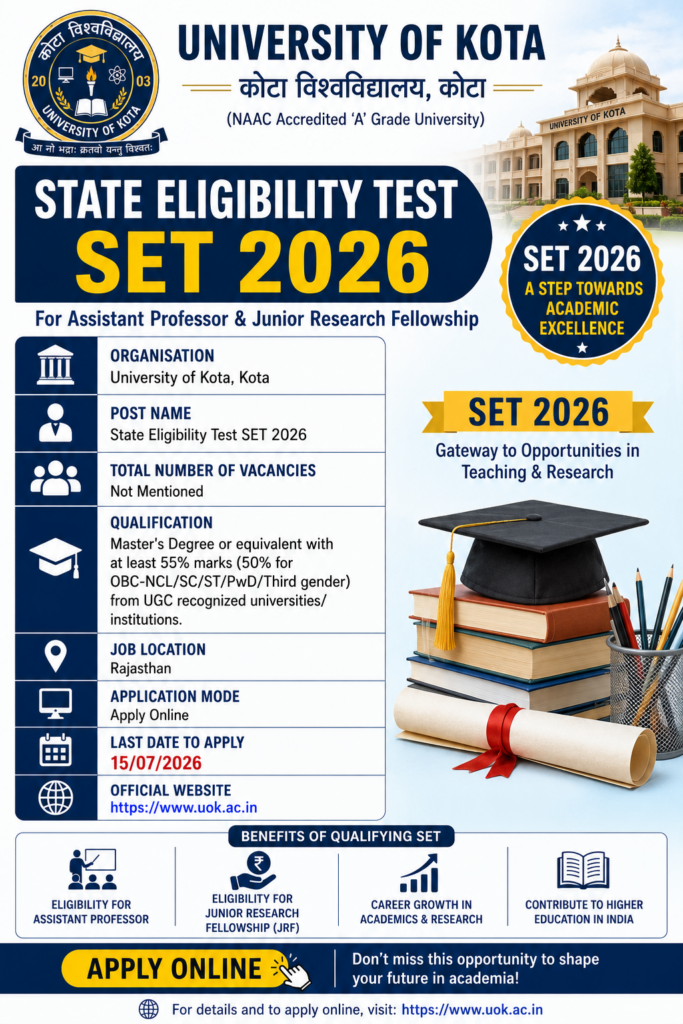 Rajasthan State Eligibility Test SET Online Form 2026