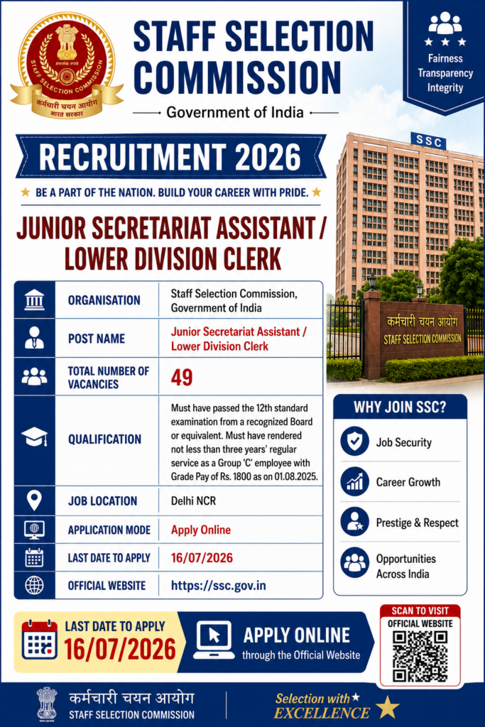 SSC JSA LDC DoPT LDCE Recruitment 2026
