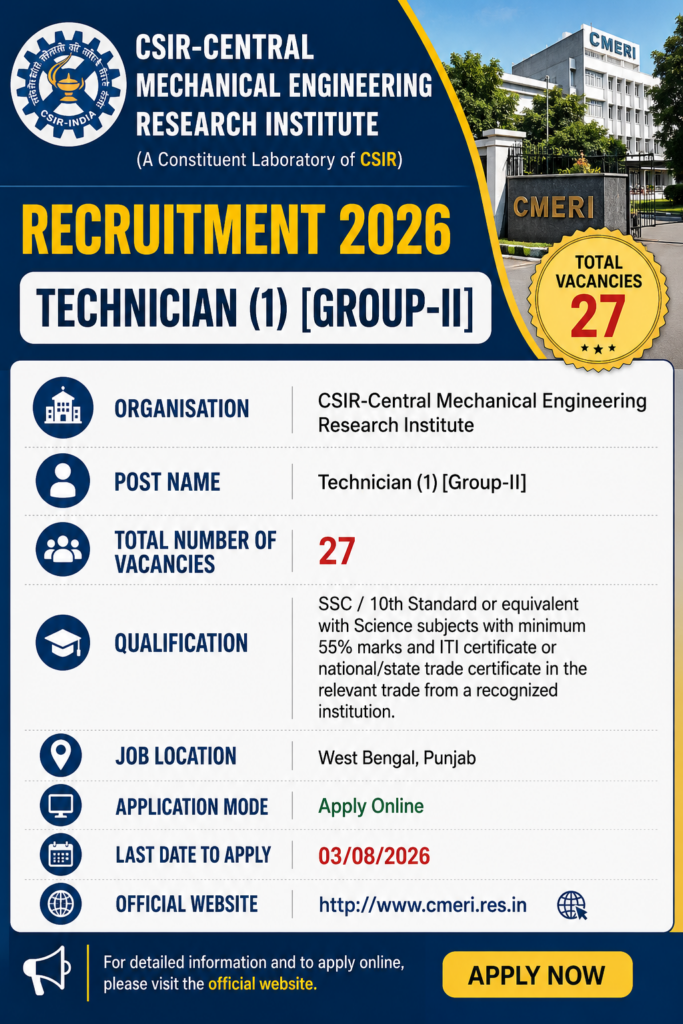 CSIR CMERI Technician Recruitment 2026