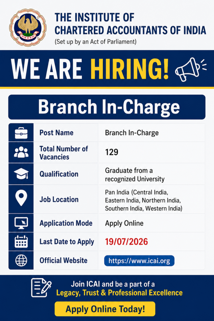 ICAI Branch In Charge Recruitment 2026