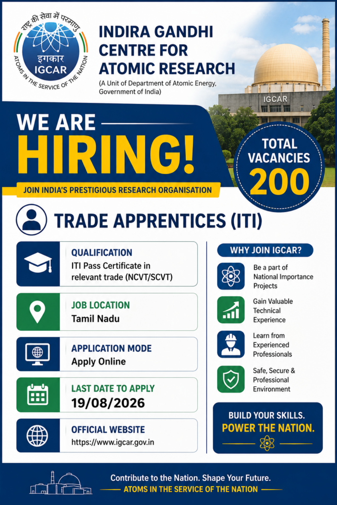 IGCAR Apprentice Recruitment 2026