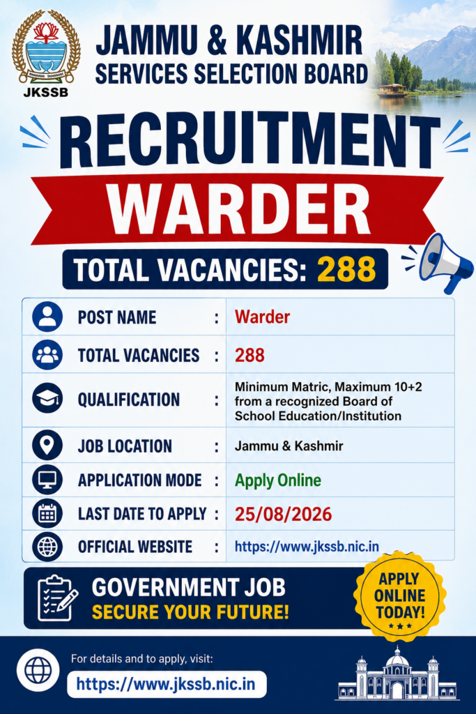 JKSSB Warder Recruitment 2026