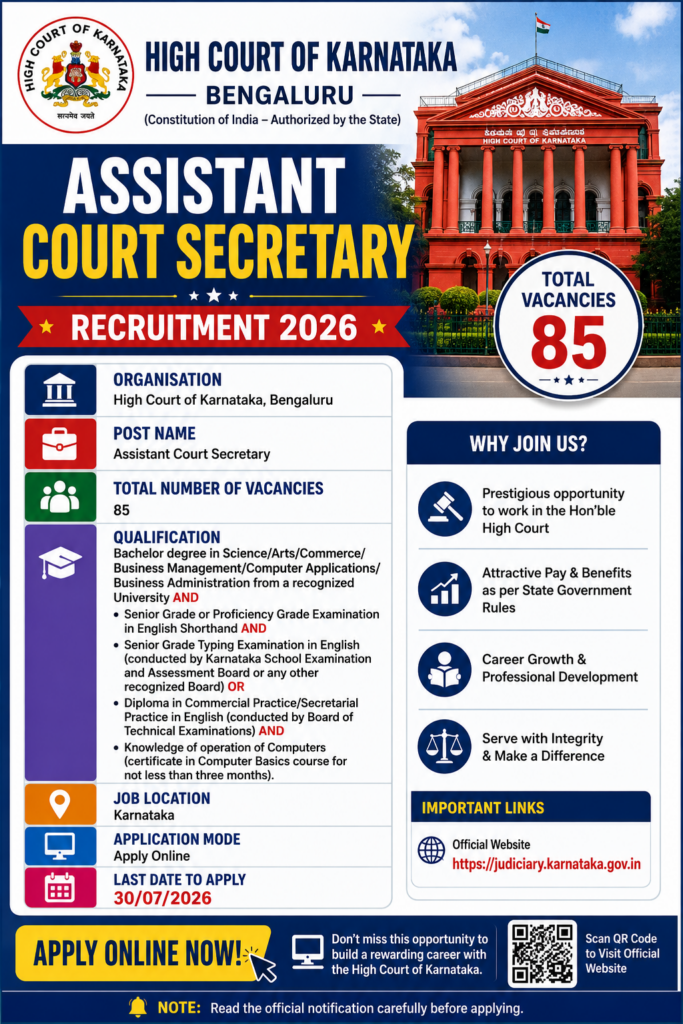Karnataka High Court Assistant Court Secretary Recruitment 2026