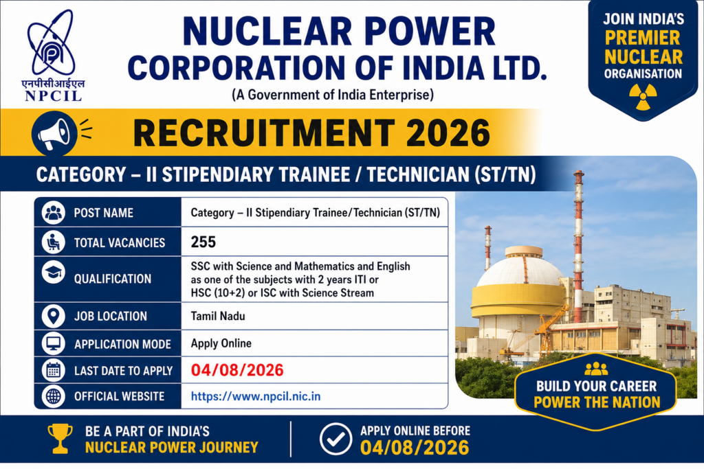 NPCIL Stipendiary Trainee Recruitment 2026
