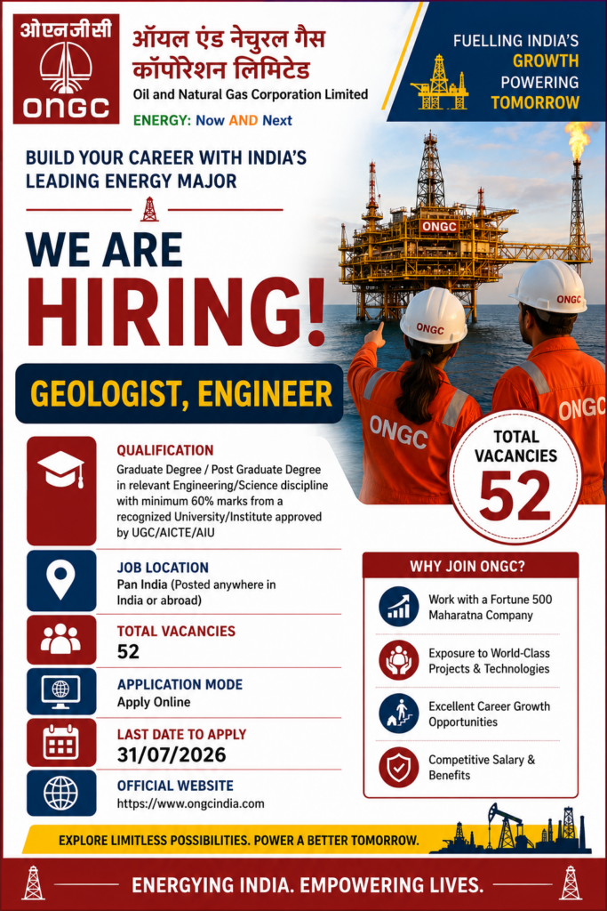 ONGC Geologist & Engineer Recruitment 2026