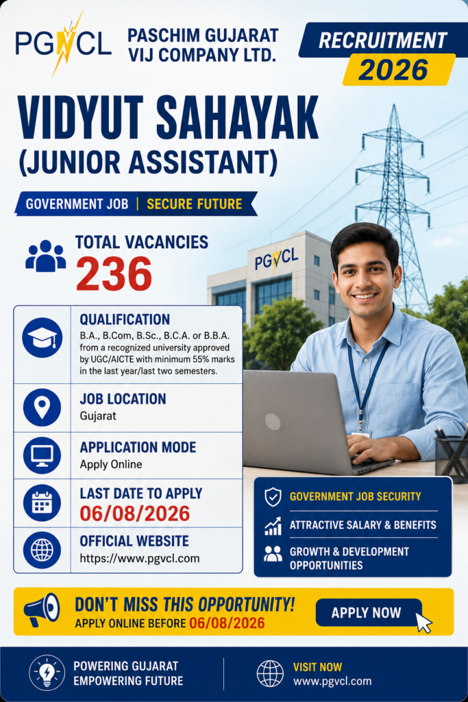 PGVCL Vidyut Sahayak Recruitment 2026