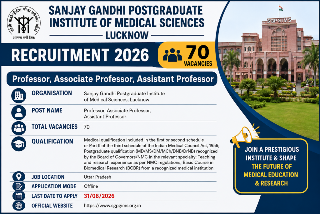SGPGIMS Faculty Recruitment 2026