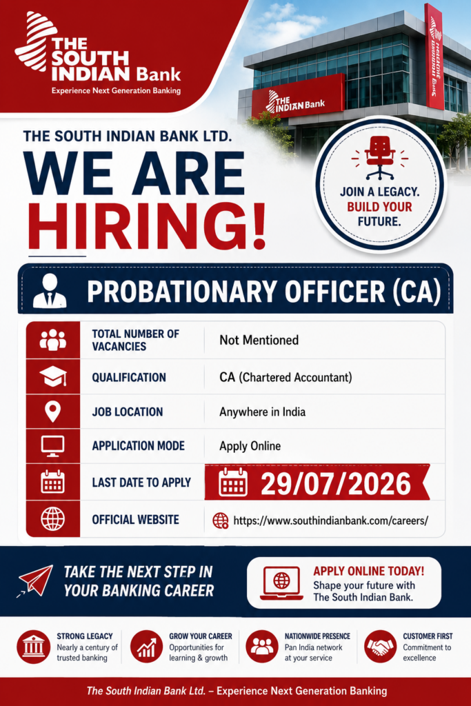 South Indian Bank PO CA Recruitment 2026