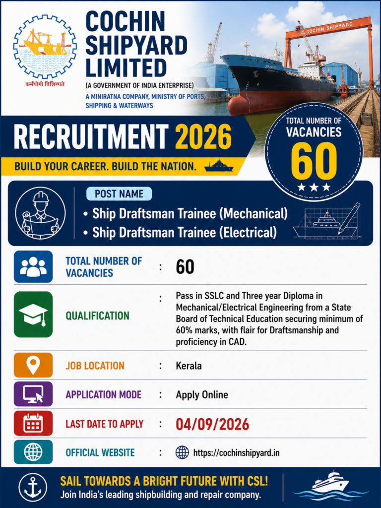 CSL Ship Draftsman Trainee Recruitment 2026