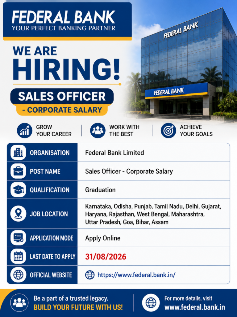 Federal Bank Sales Officer Recruitment 2026