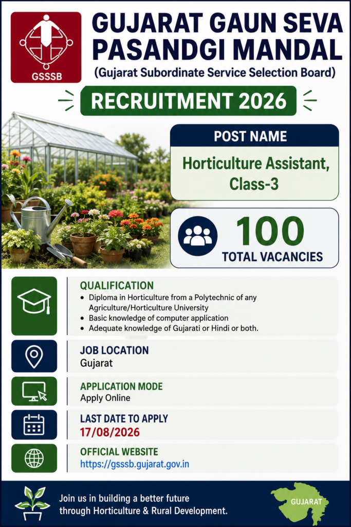 GSSSB Horticulture Assistant Recruitment 2026