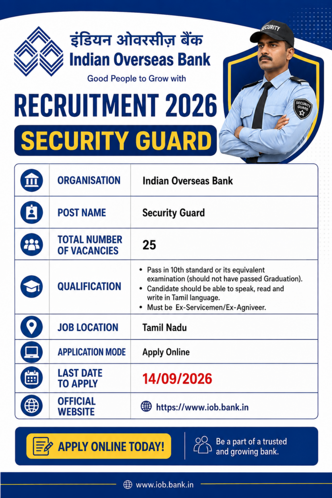 IOB Security Guard Recruitment 2026