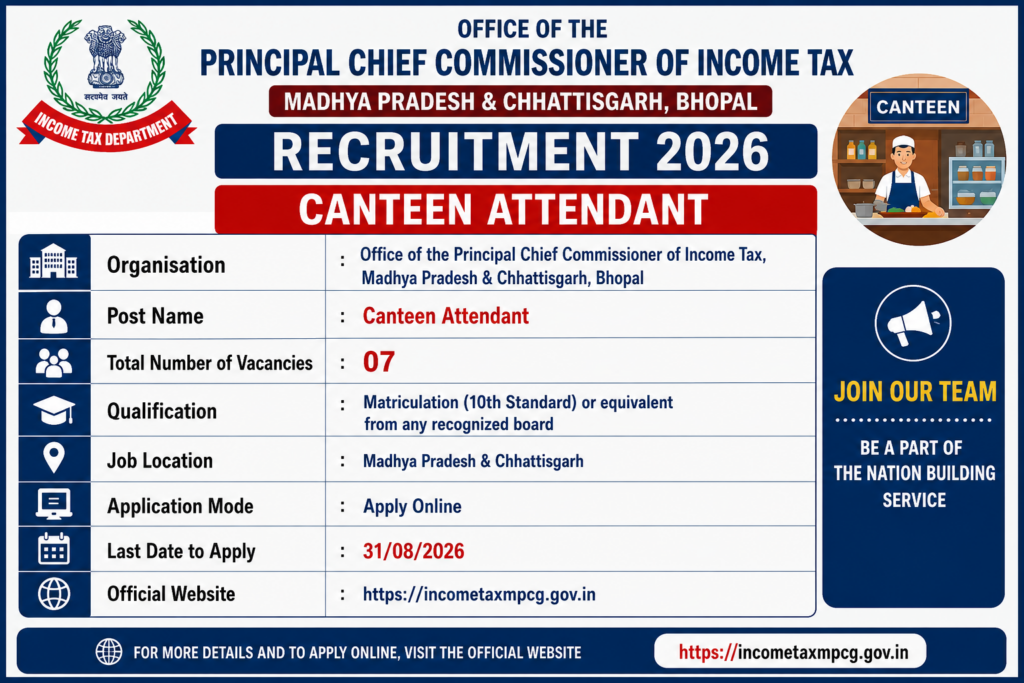 Income Tax Canteen Attendant Recruitment 2026