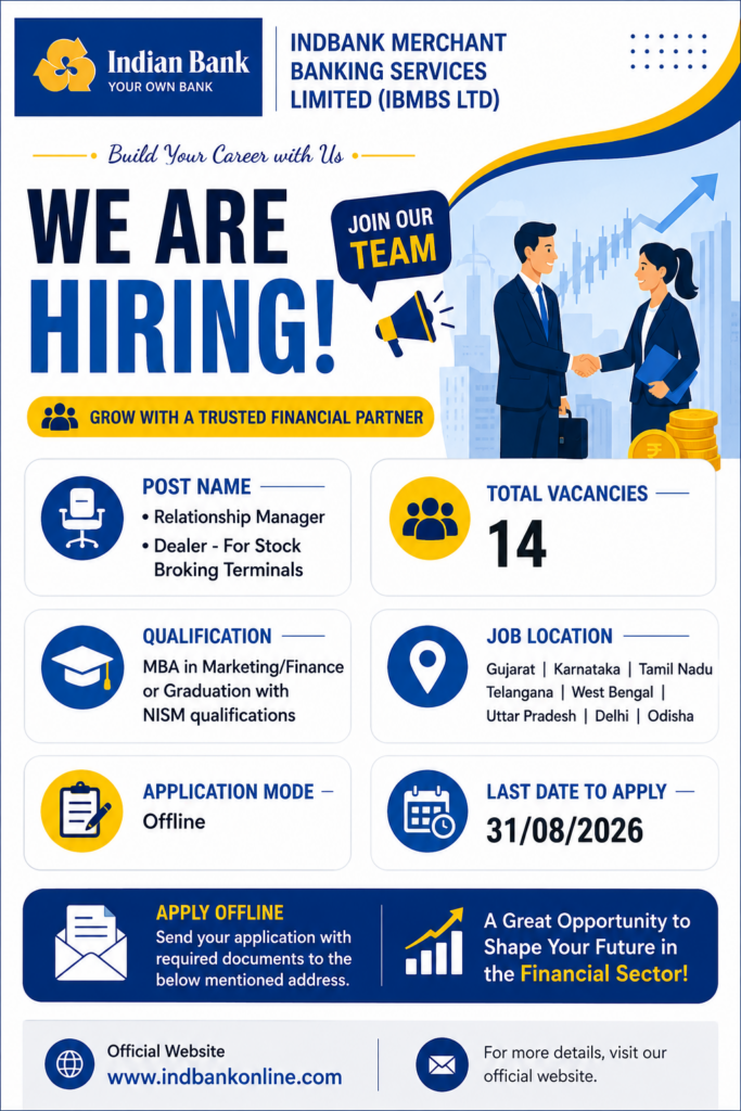 Indbank Relationship Manager and Dealer Recruitment 2026