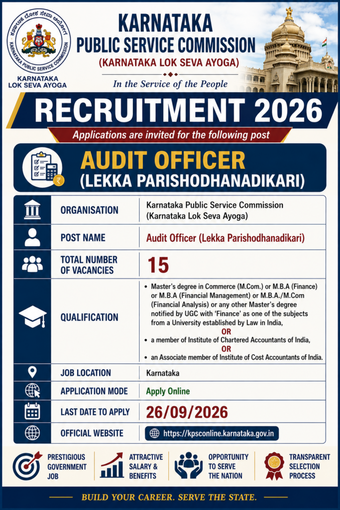 Karnataka PSC Audit Officer Recruitment 2026
