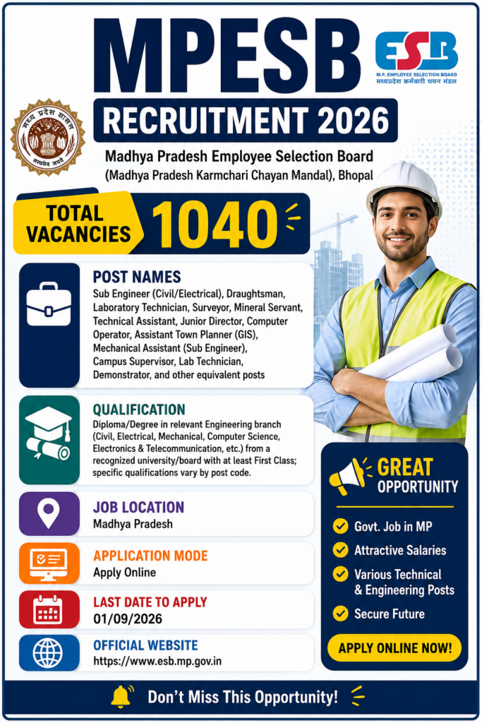 MPESB Group 3 Sub Engineer Recruitment 2026