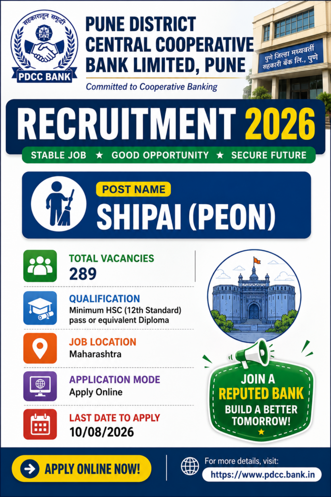 PDCC Bank Peon Recruitment 2026