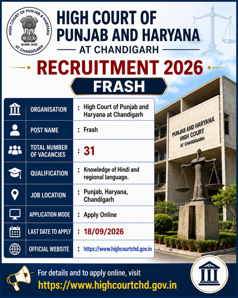 Punjab and Haryana High Court Frash Recruitment 2026