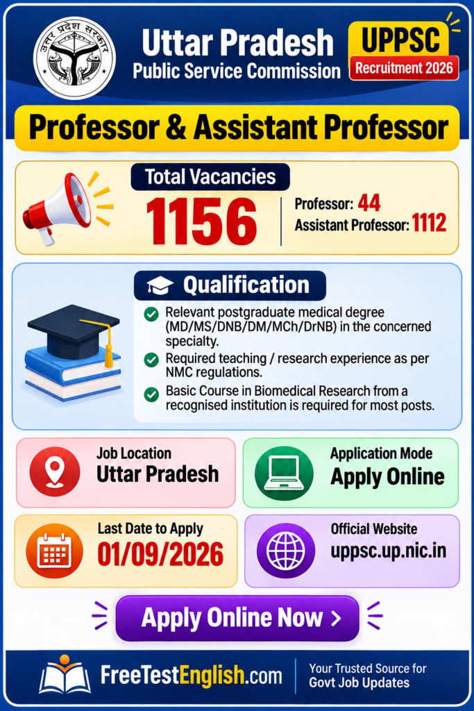 UPPSC Assistant Professor and Professor Recruitment 2026