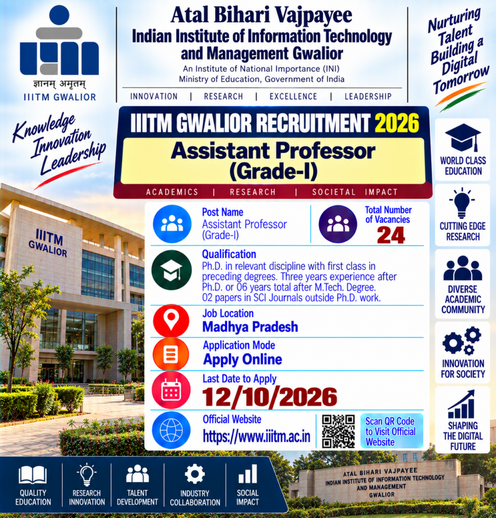 ABV IIITM Gwalior Assistant Professor Recruitment 2026