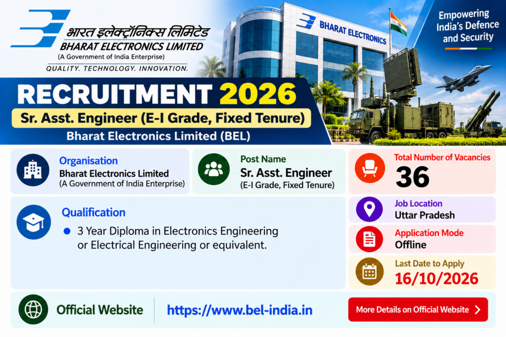 BEL Sr Assistant Engineer Recruitment 2026