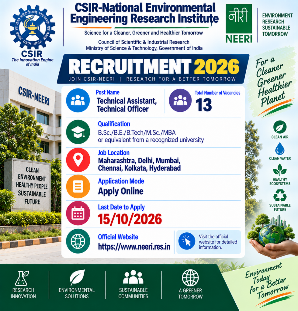 CSIR NEERI Technical Officer Recruitment 2026